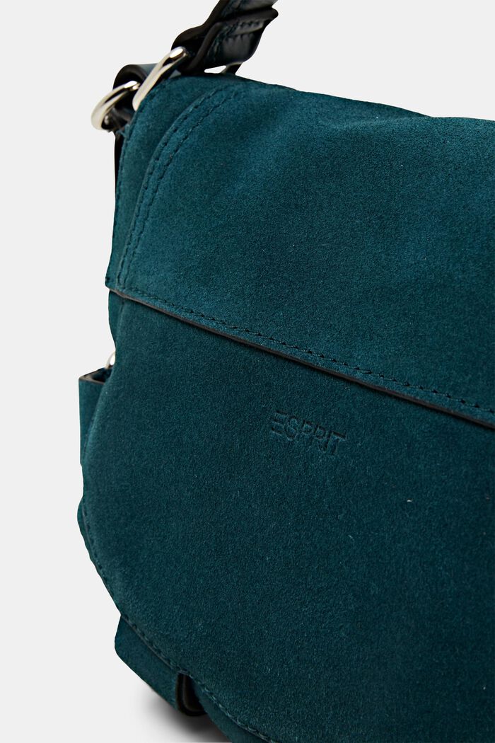 Borsa saddle in pelle scamosciata con cinghie decorative, TEAL GREEN, detail image number 1