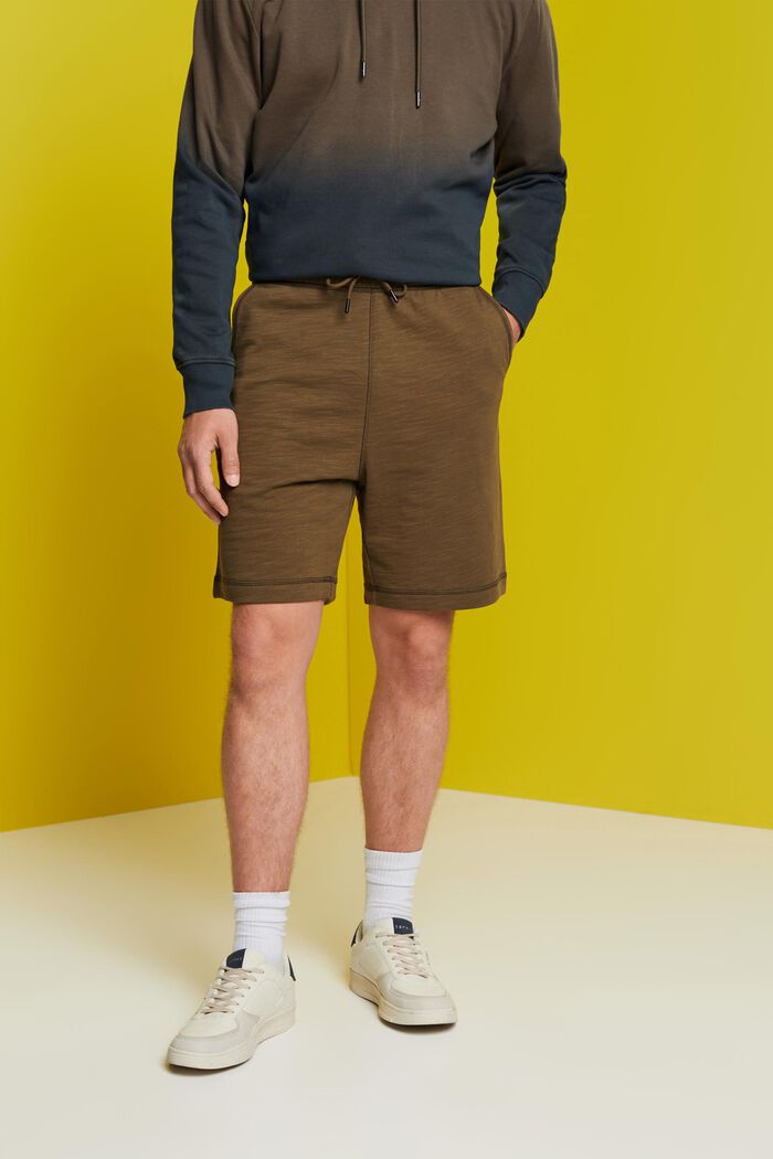 Shorts in felpa di cotone, KHAKI GREEN, detail image number 0
