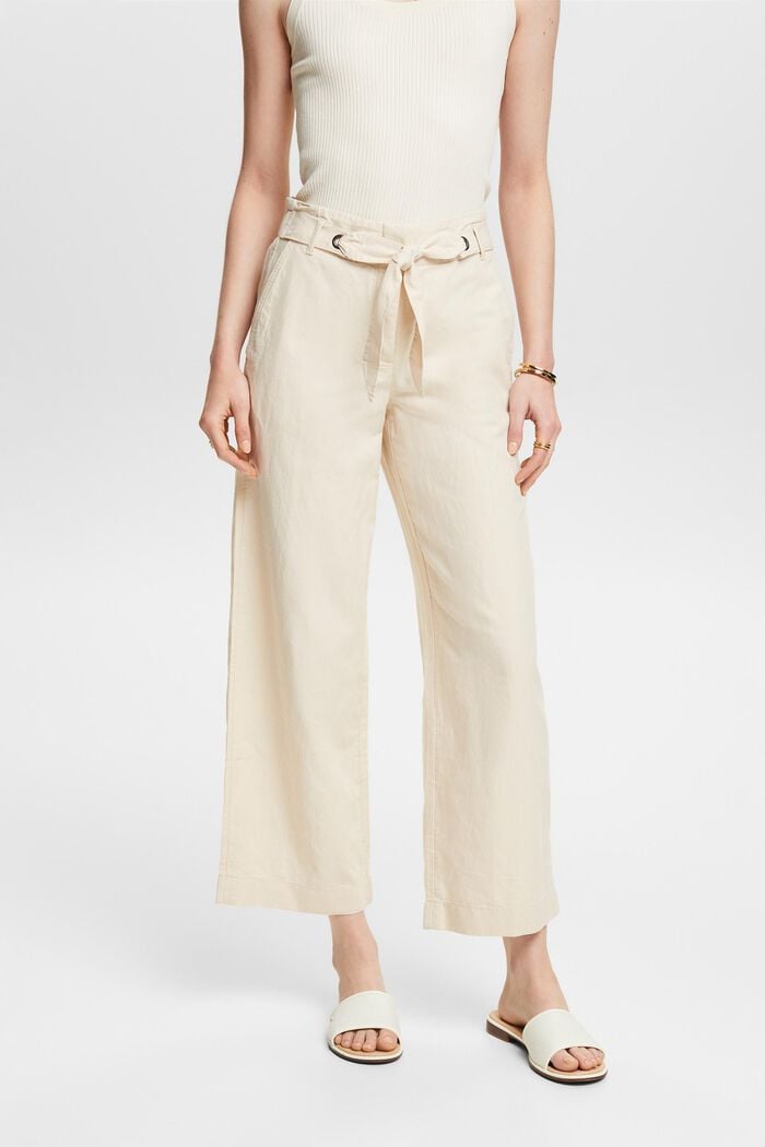 Pantaloni culotte cropped in lino e cotone, CREAM BEIGE, detail image number 0