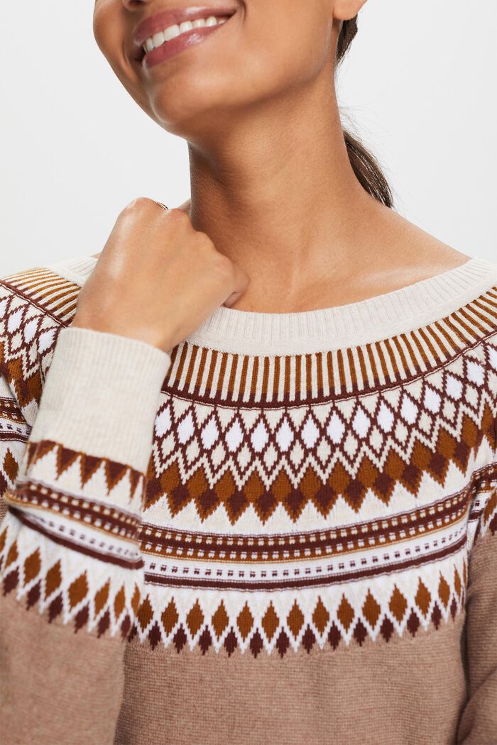 Pullover in cotone jacquard, LIGHT TAUPE, detail image number 1