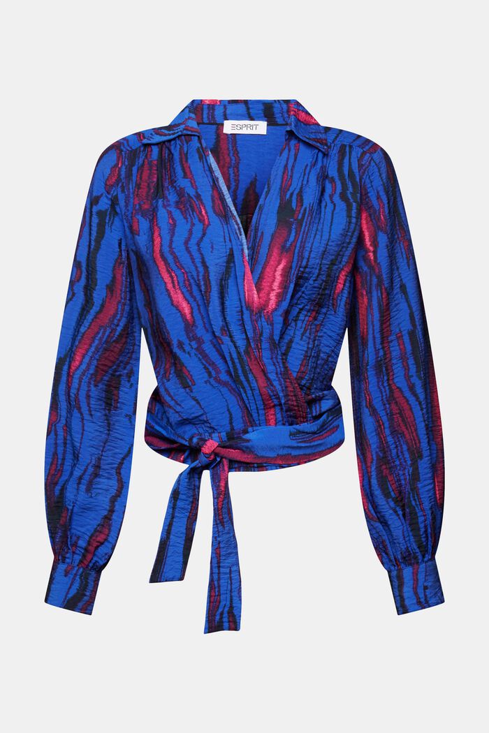 Blusa incrociata e stropicciata con stampa, BRIGHT BLUE, detail image number 6