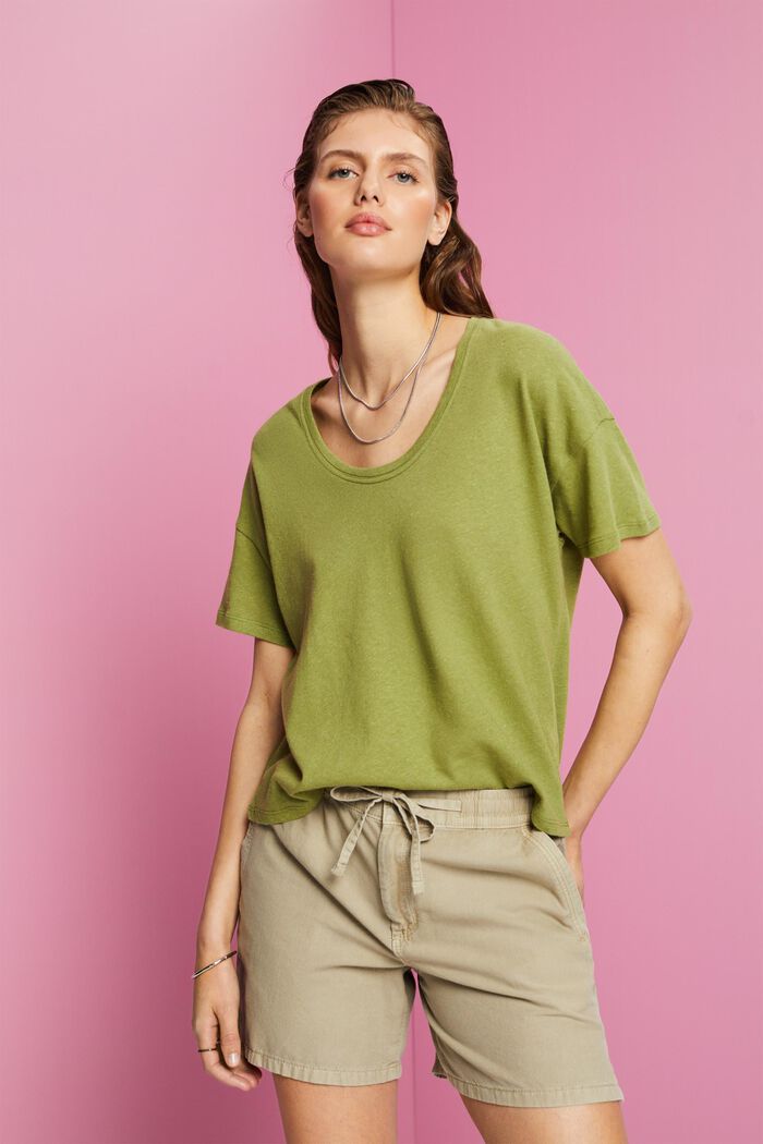 T-shirt in misto cotone e lino, PISTACHIO GREEN, detail image number 0