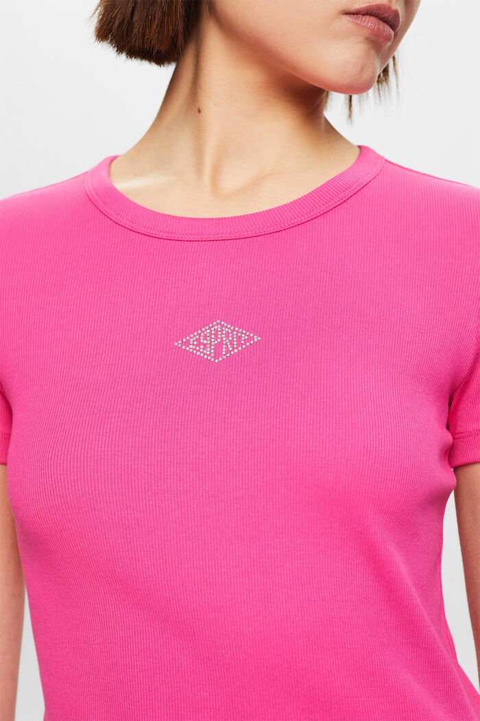 T-shirt con logo e strass, PINK FUCHSIA, detail image number 3
