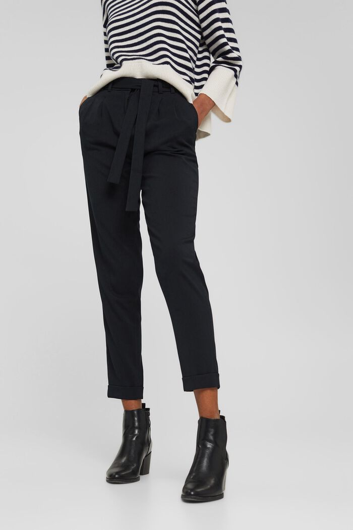 Pantaloni chino stretch cinturina da allacciare, BLACK, detail image number 0