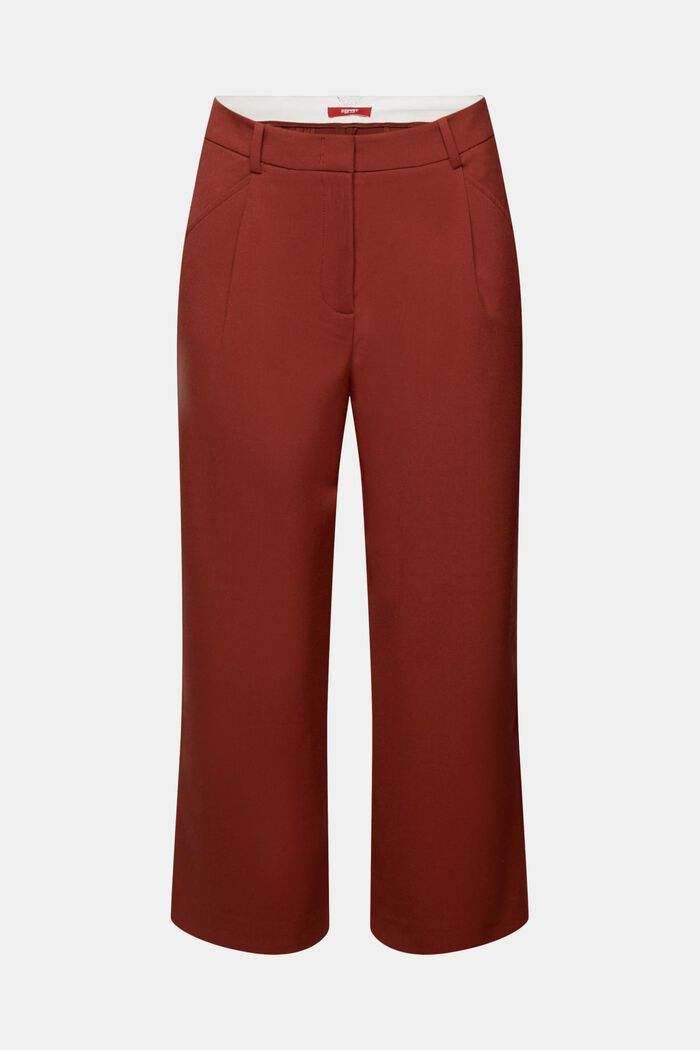 Pantaloni culotte a vita alta con pieghe in vita, RUST BROWN, detail image number 7