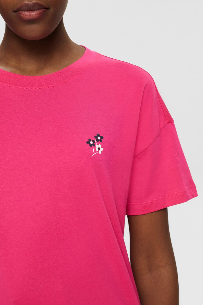 T-shirt con stampa floreale sul petto, PINK FUCHSIA, detail image number 2