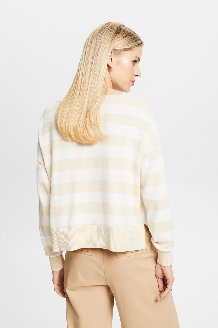 Pullover a righe in cotone e lino, CREAM BEIGE, detail image number 2