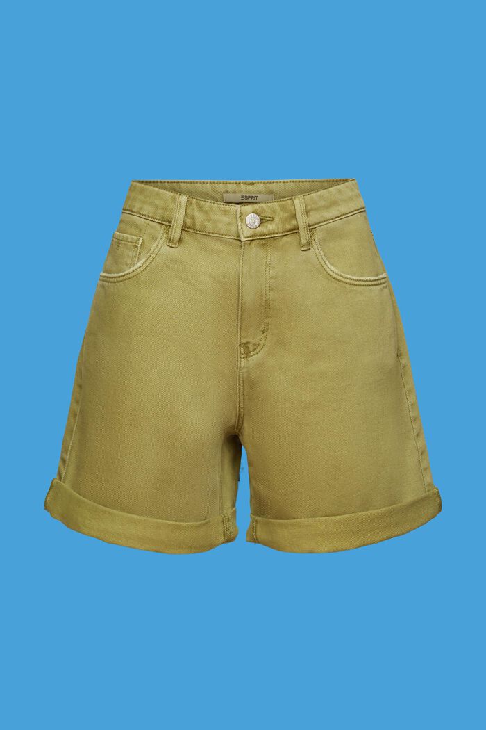 Shorts in denim a vita alta con bordo arrotolato, PISTACHIO GREEN, detail image number 6