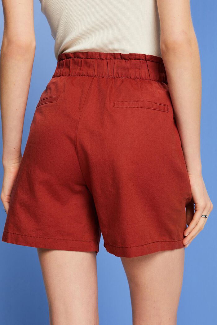 Pantaloncini con cintura da annodare, misto cotone e lino, TERRACOTTA, detail image number 4