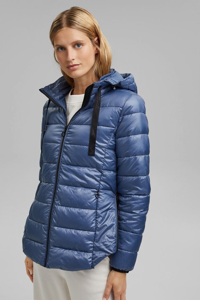 In materiale riciclato: giacca trapuntata con cappuccio rimovibile, GREY BLUE, detail image number 0