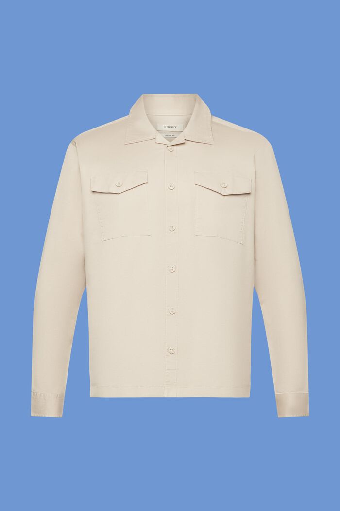Camicia in cotone con due tasche sul petto, LIGHT TAUPE, detail image number 6
