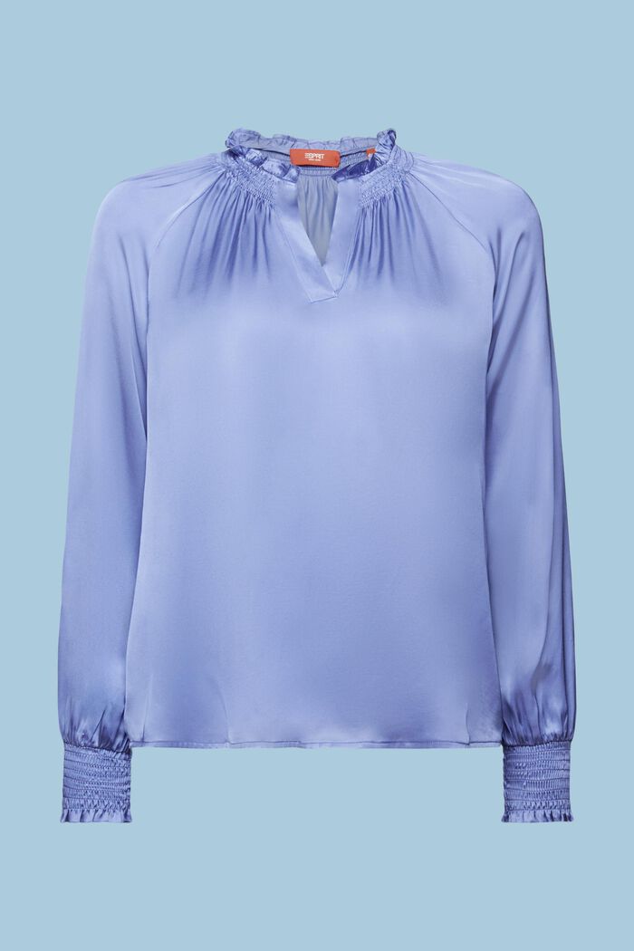 Blusa in raso arricciata con scollo a V, BLUE LAVENDER, detail image number 6