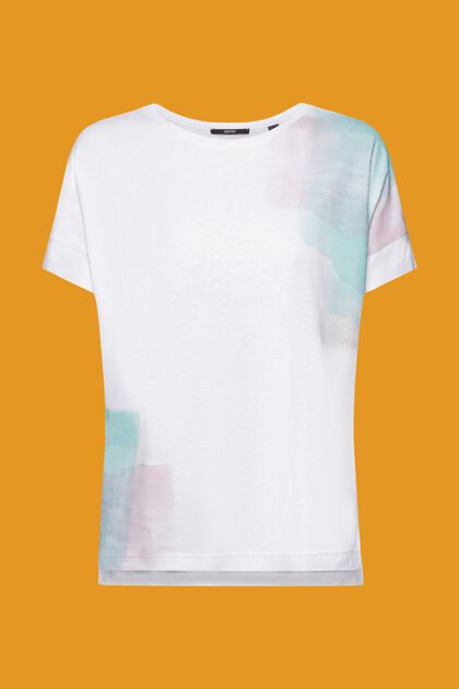 T-shirt in misto viscosa e lino con stampa sul petto