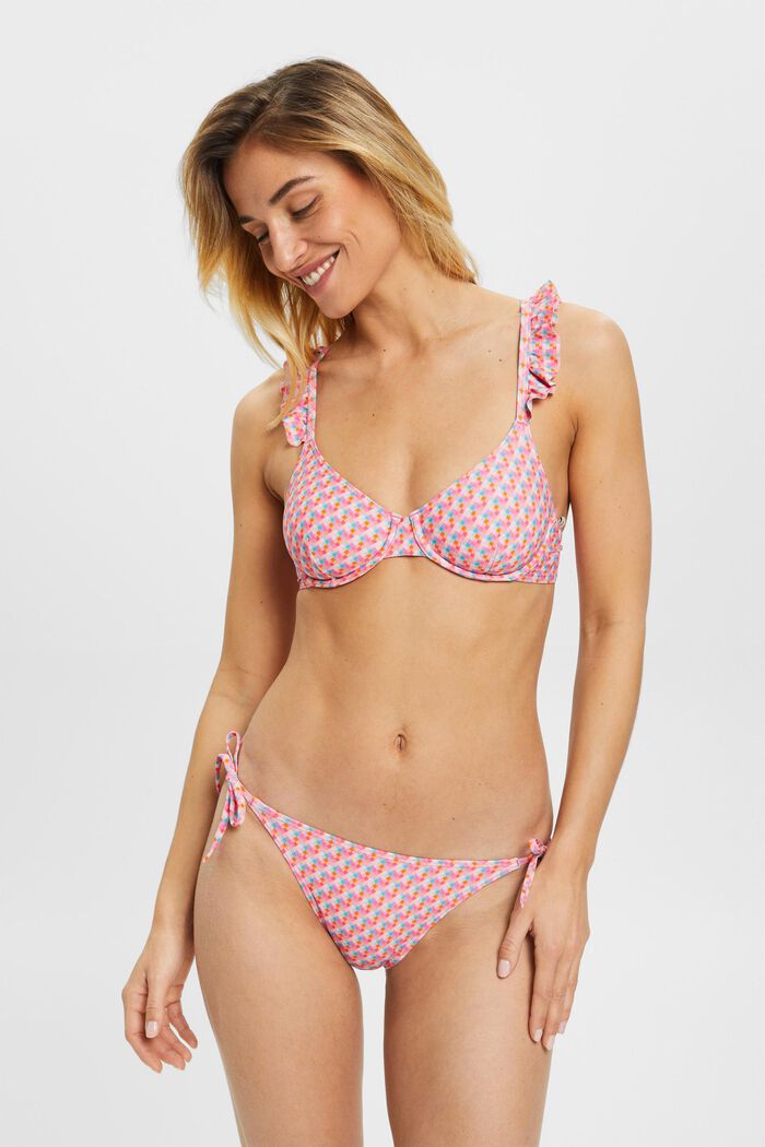 Top bikini con ferretto e motivo geometrico, PINK FUCHSIA, detail image number 0