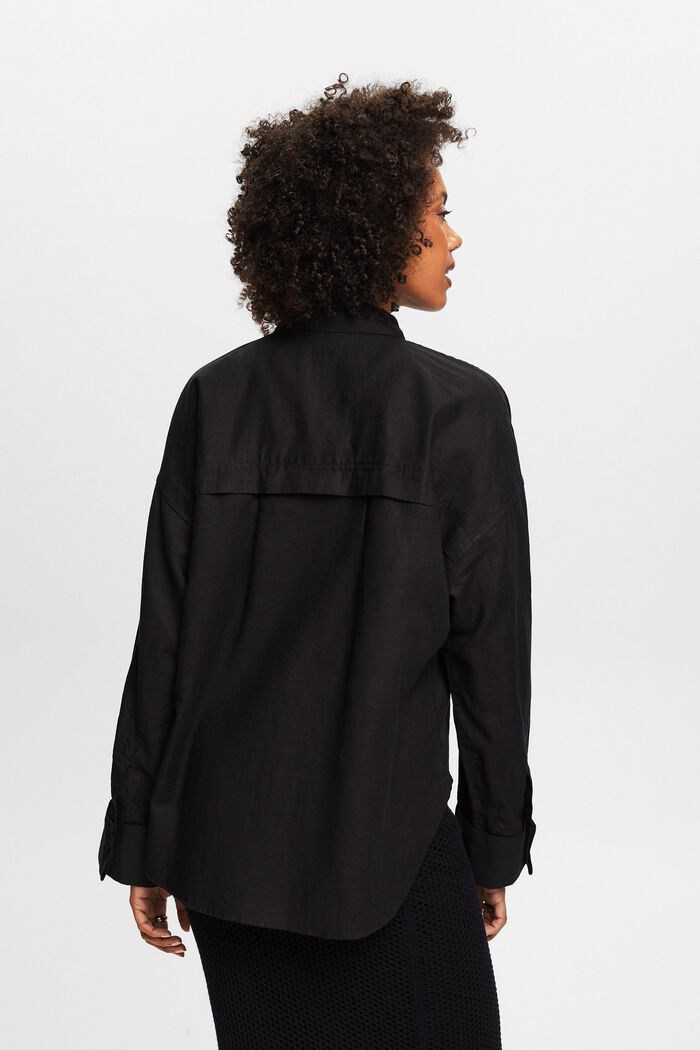 Camicia blusata in lino e cotone, BLACK, detail image number 2