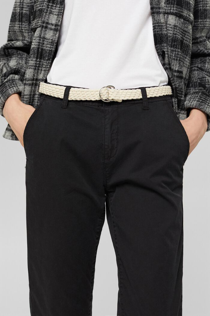 Pantaloni chino con cintura intrecciata, BLACK, detail image number 0