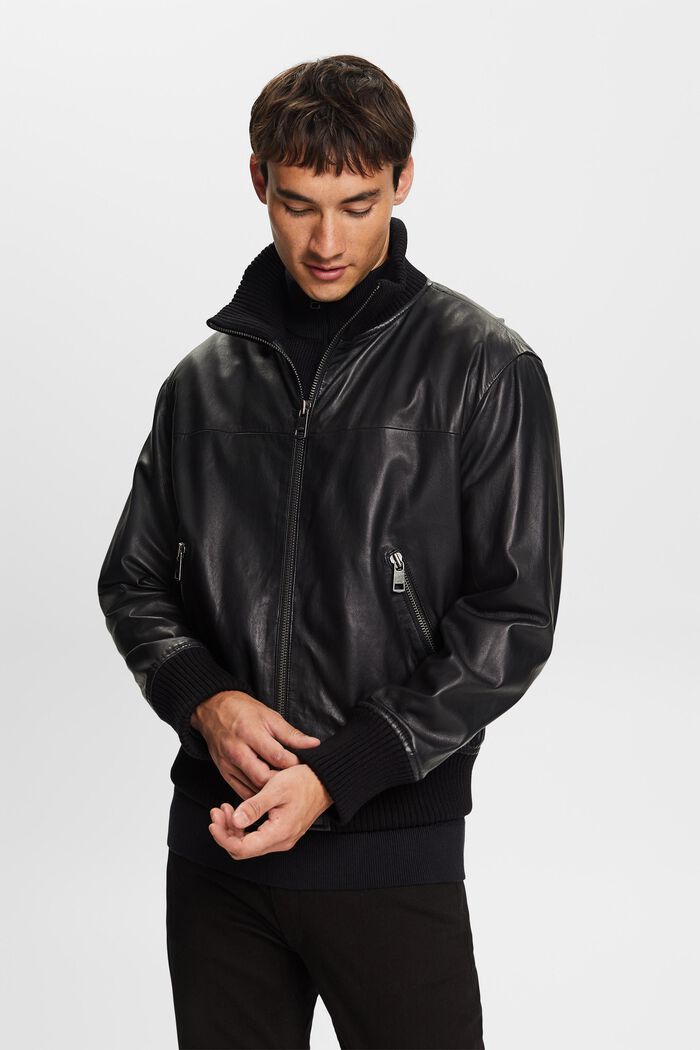 Giacca bomber in pelle, BLACK, detail image number 4