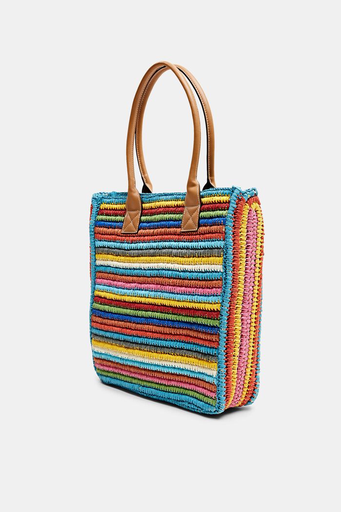 Tote bag in rafia con manici in similpelle, MULTICOLOUR, detail image number 2