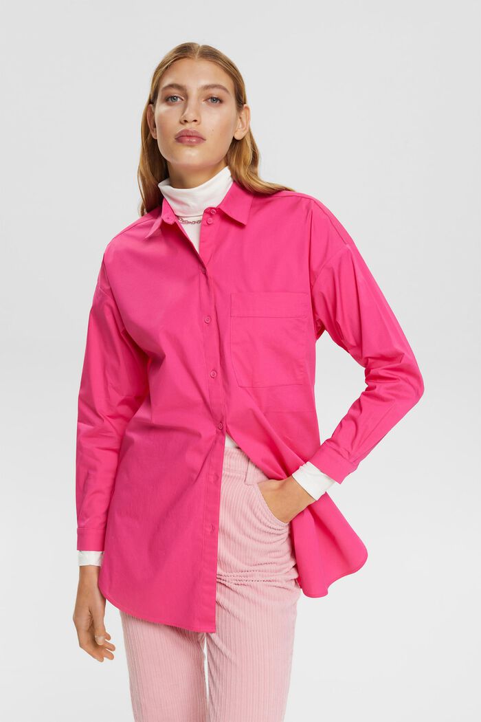 Blusa in cotone con una tasca, PINK FUCHSIA, detail image number 0