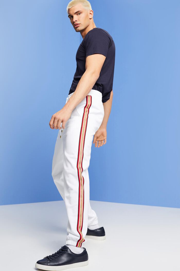 Pantaloni sportivi a righe in cotone, WHITE, detail image number 4
