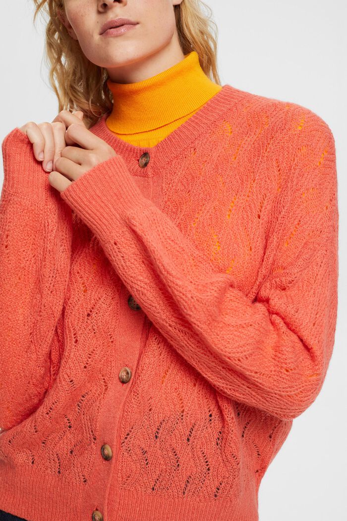 Cardigan pointelle, CORAL, detail image number 0