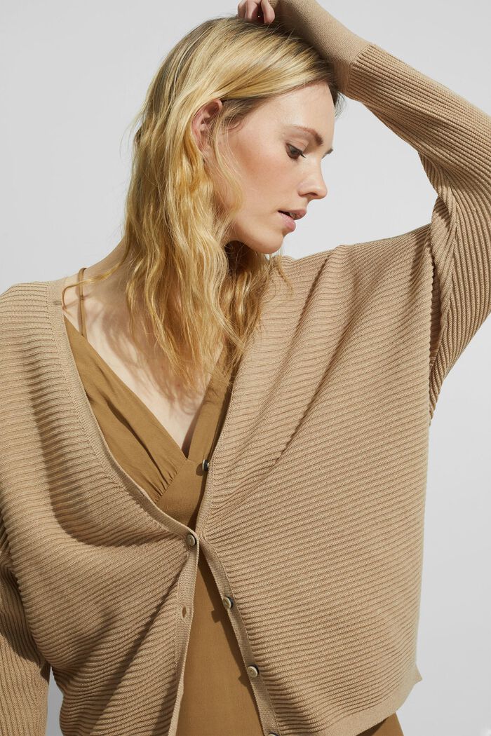 Con lyocell TENCEL™: cardigan a coste, SAND, detail image number 5