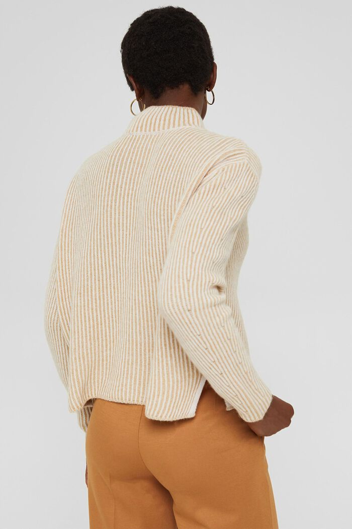 In misto lana: pullover a coste con effetto bicolore, KHAKI BEIGE, detail image number 3
