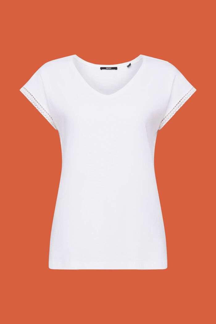 T-shirt con dettagli in pizzo, WHITE, detail image number 5