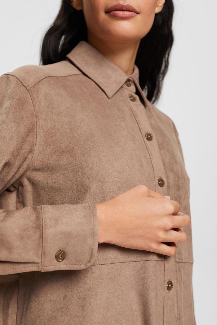 Blusa in similpelle scamosciata, TAUPE, detail image number 0