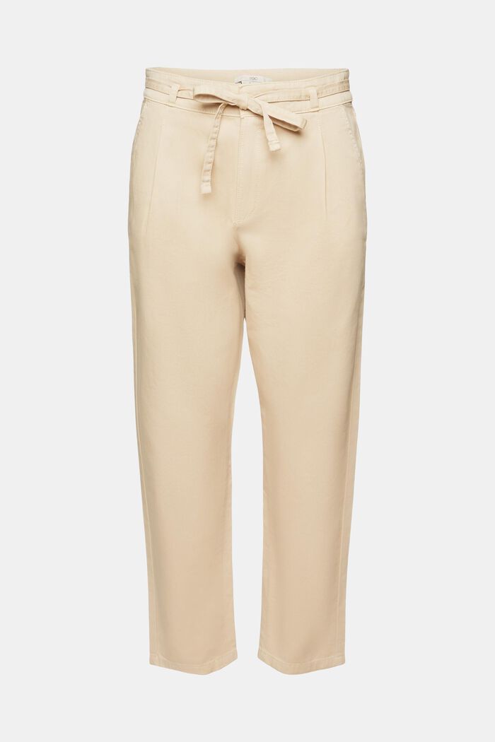 Pantaloni con pieghe in vita e cintura, cotone Pima, BEIGE, detail image number 7