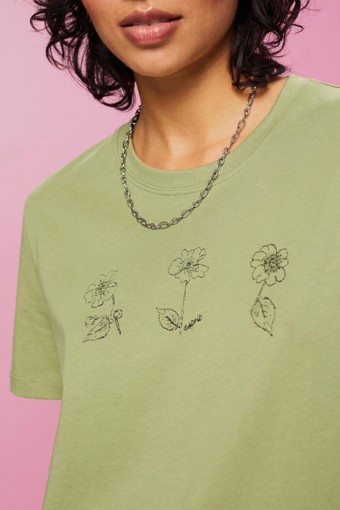 T-shirt di cotone con stampa floreale, PISTACHIO GREEN, detail image number 2