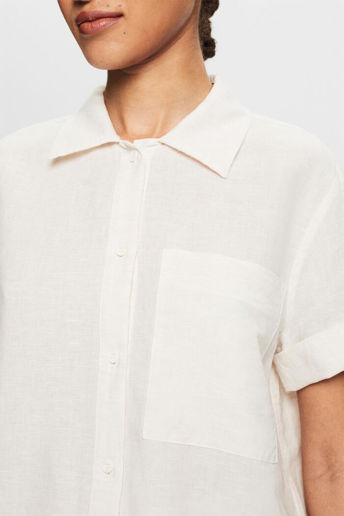 Camicia blusata in lino e cotone, CREAM BEIGE, detail image number 3