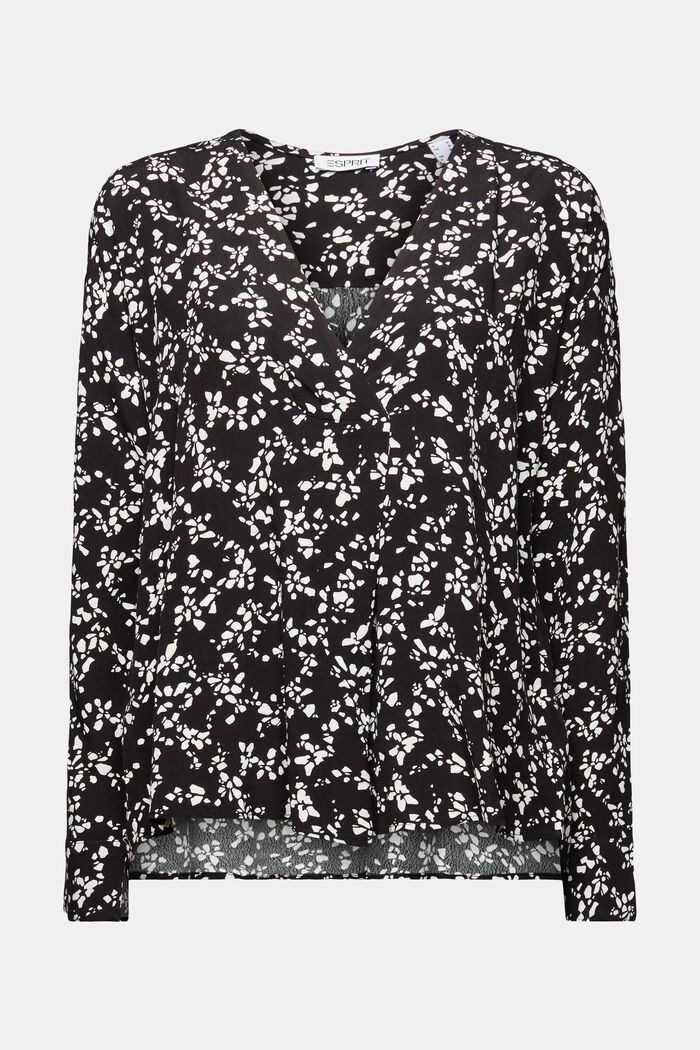 Blusa in crêpe con stampa e scollo a V, NEW BLACK, detail image number 6