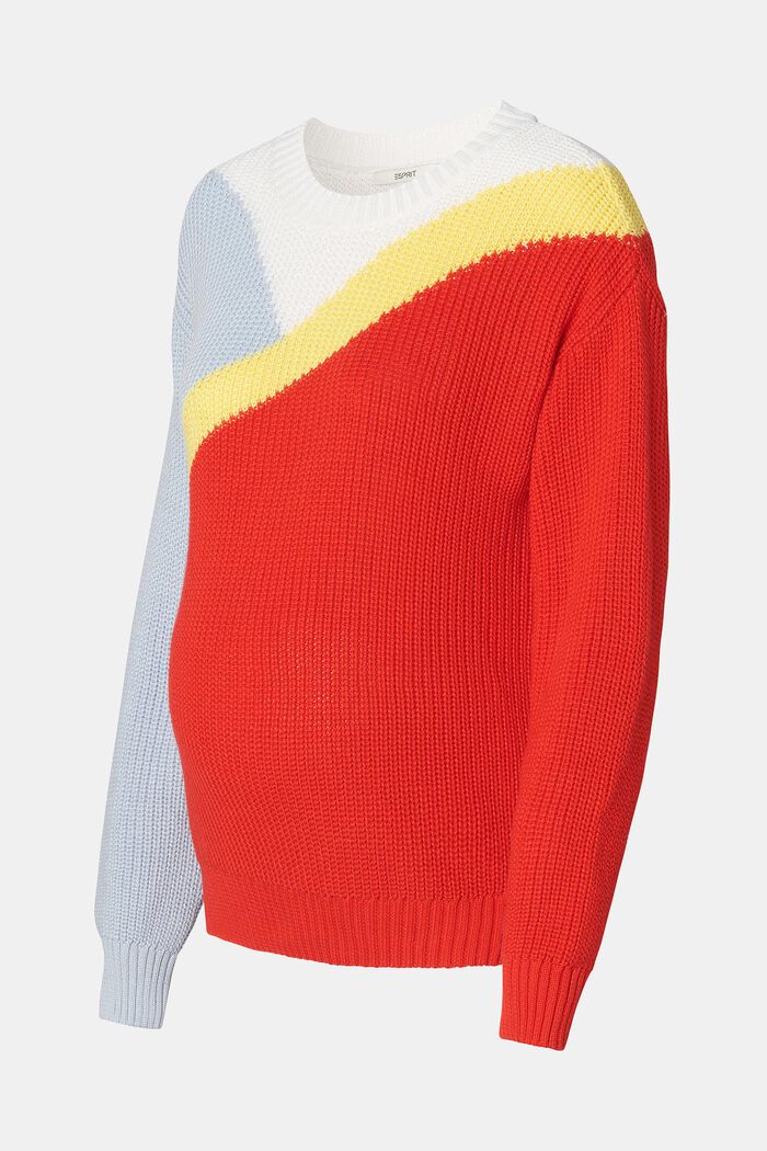 Pullover in maglia a blocchi di colore, cotone biologico, RED, detail image number 4