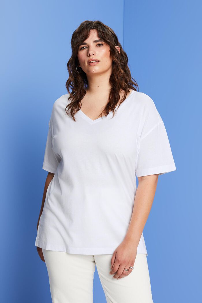 CURVY T-shirt con scollo a V, TENCEL™, WHITE, detail image number 0