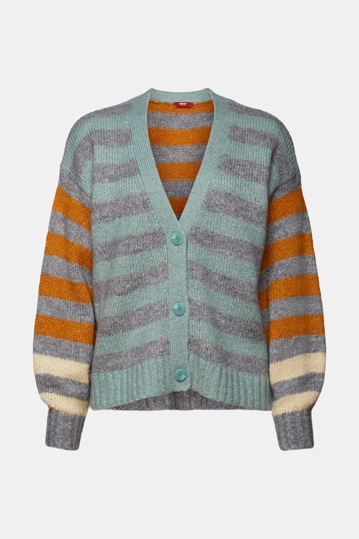 Cardigan in misto lana a righe, MEDIUM GREY, detail image number 7