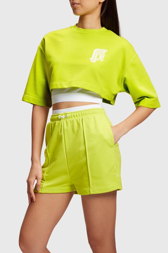 Set in felpa cropped 2 in 1 fluo con logo, LIME YELLOW, detail image number 0