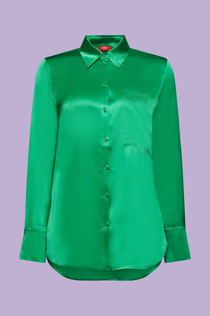Camicia in raso di seta, GREEN, detail image number 5