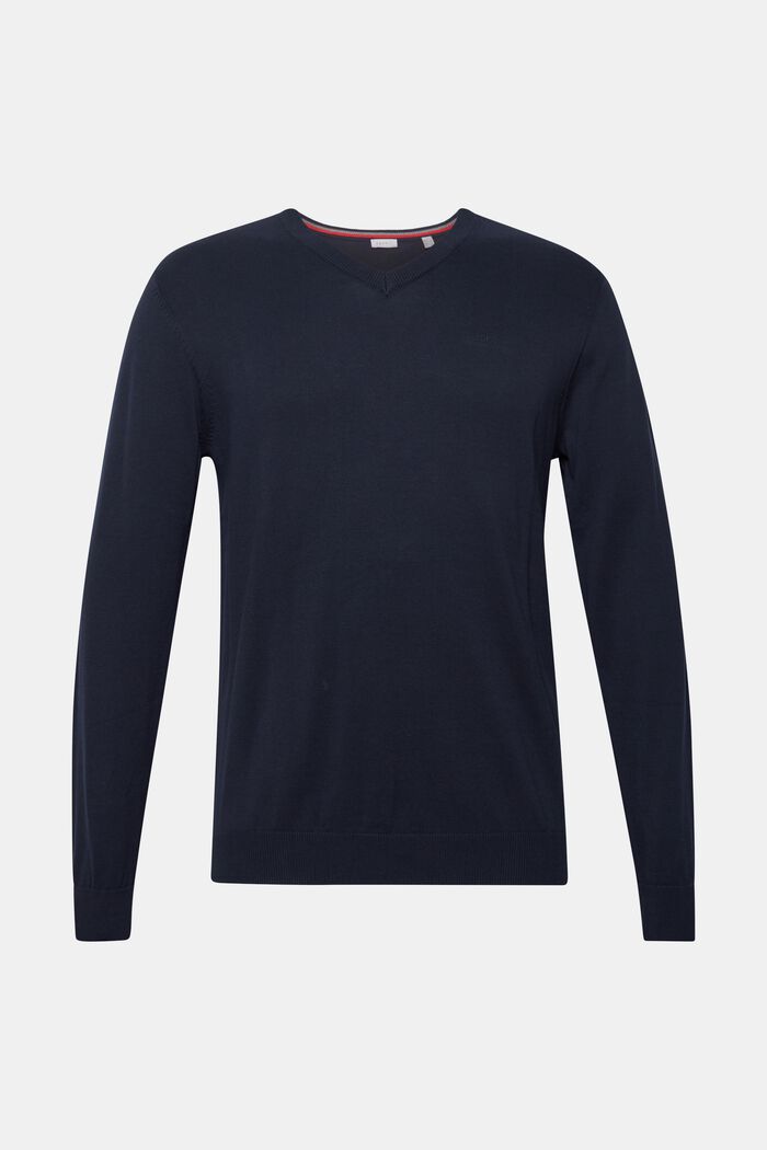 Pullover con scollo a V, 100% cotone, NAVY, detail image number 0