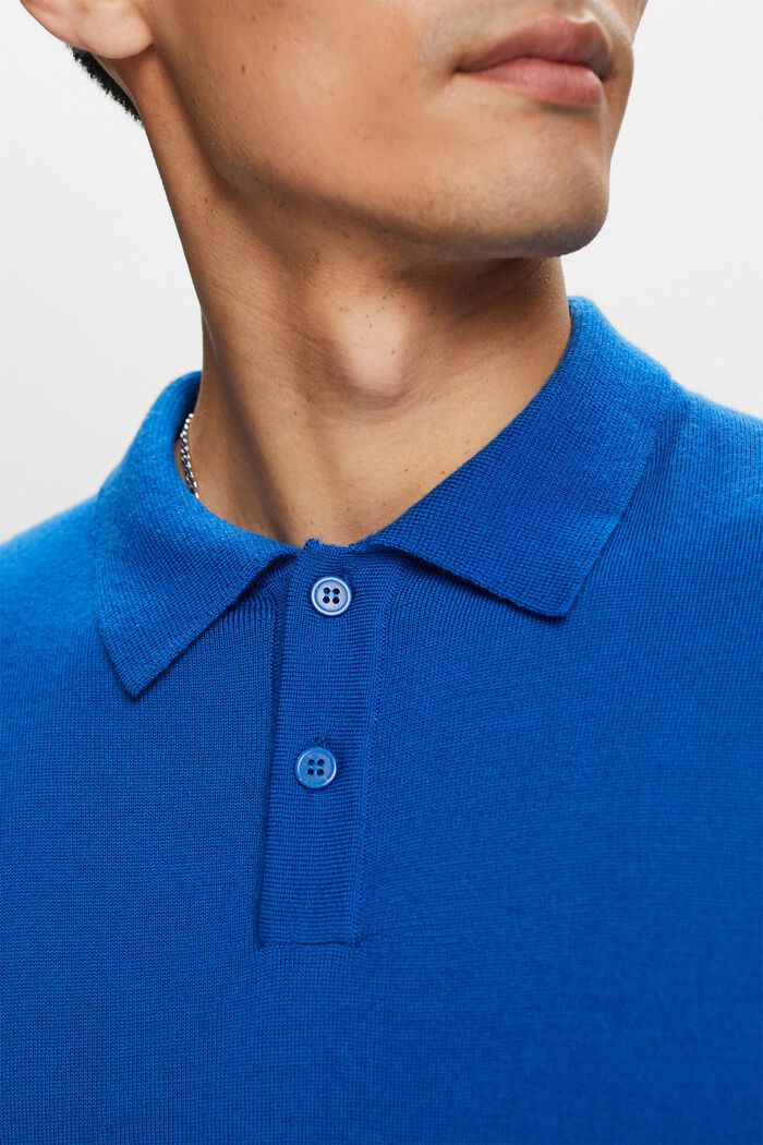 Pullover stile polo in lana, BRIGHT BLUE, detail image number 3