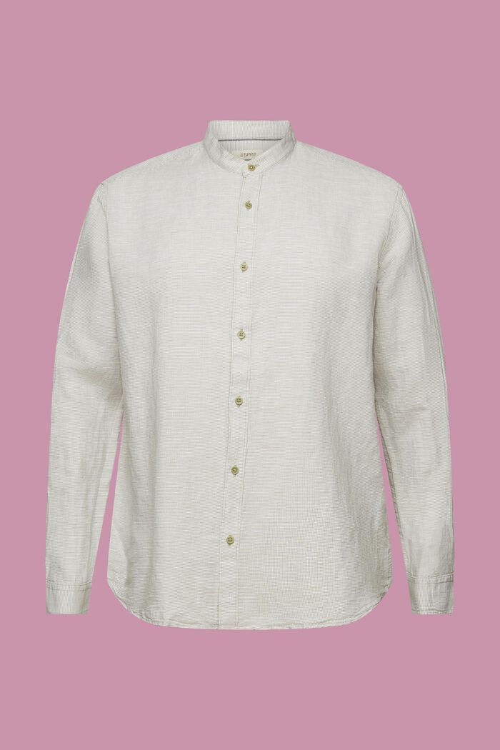 Camicia in misto lino pied de poule con colletto a fascia, LIGHT KHAKI, detail image number 6