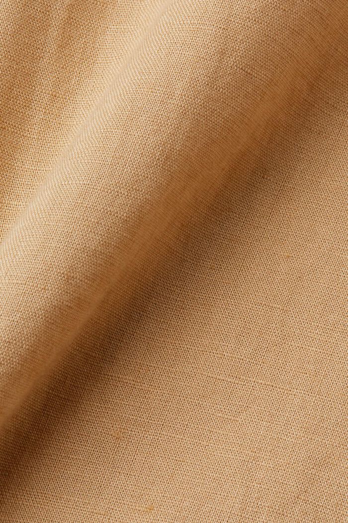 Camicia button-down in misto cotone e lino, BEIGE, detail image number 4