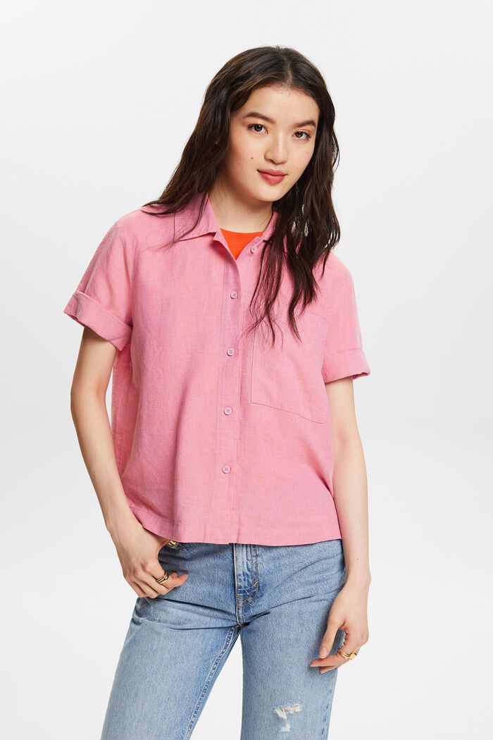 Camicia blusata in lino e cotone, RED ORANGE, detail image number 0