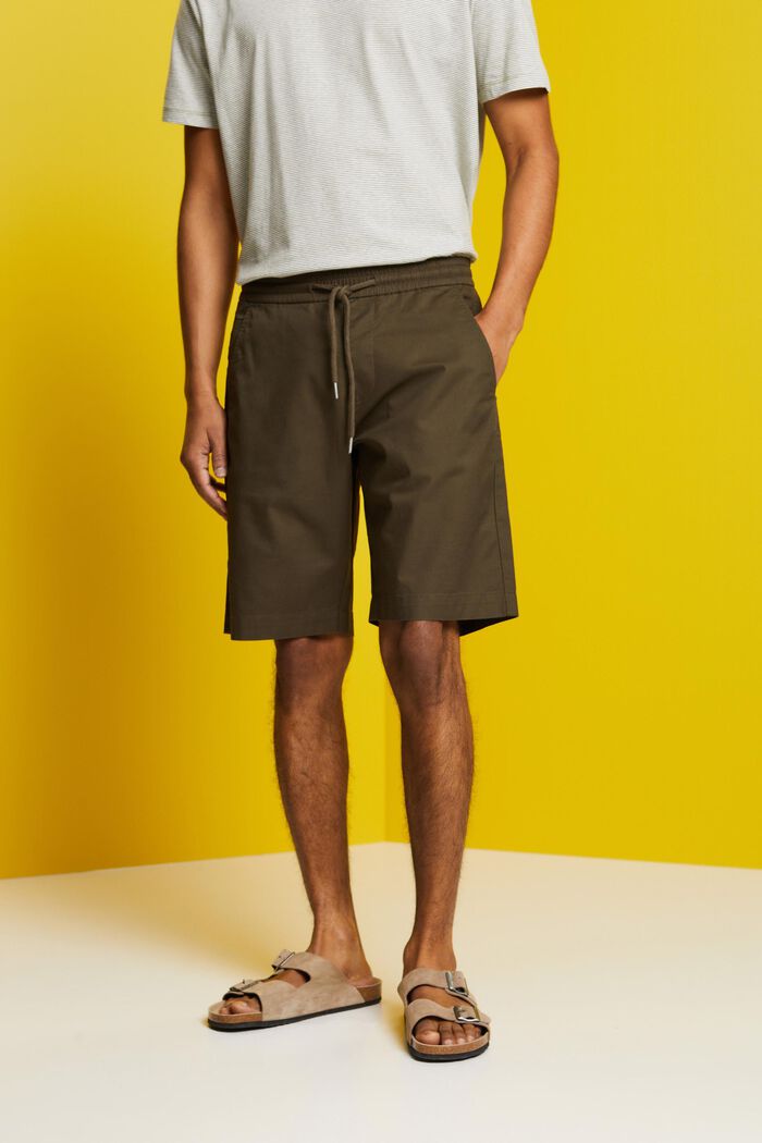 Shorts in twill di cotone, DARK KHAKI, detail image number 0