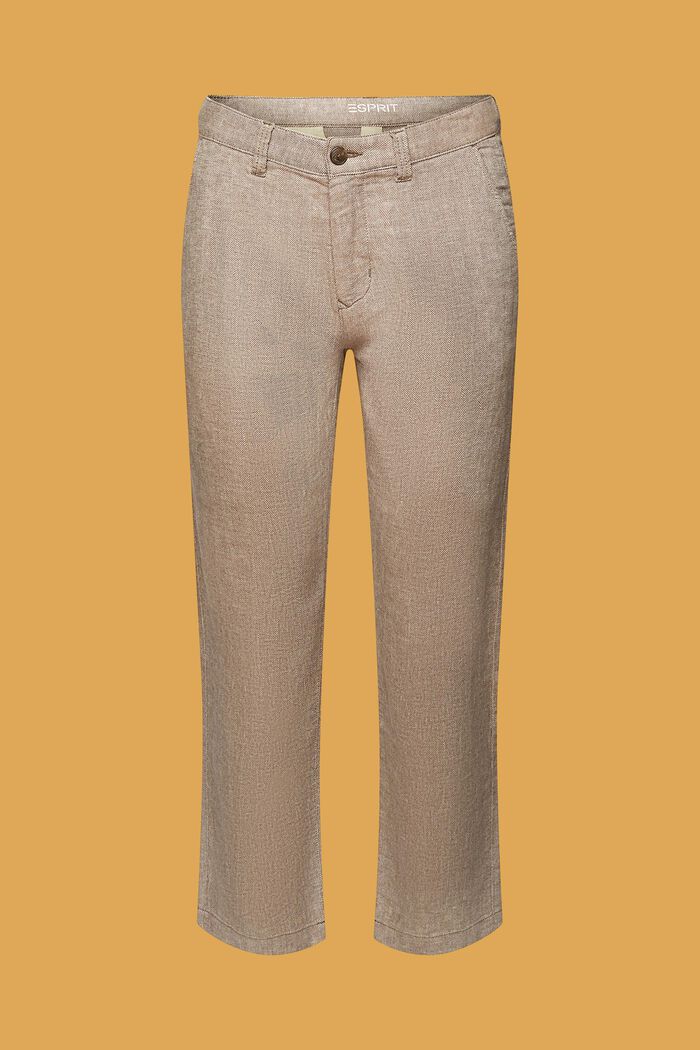 Pantaloni a spina di pesce in misto cotone e lino, DARK BROWN, detail image number 7
