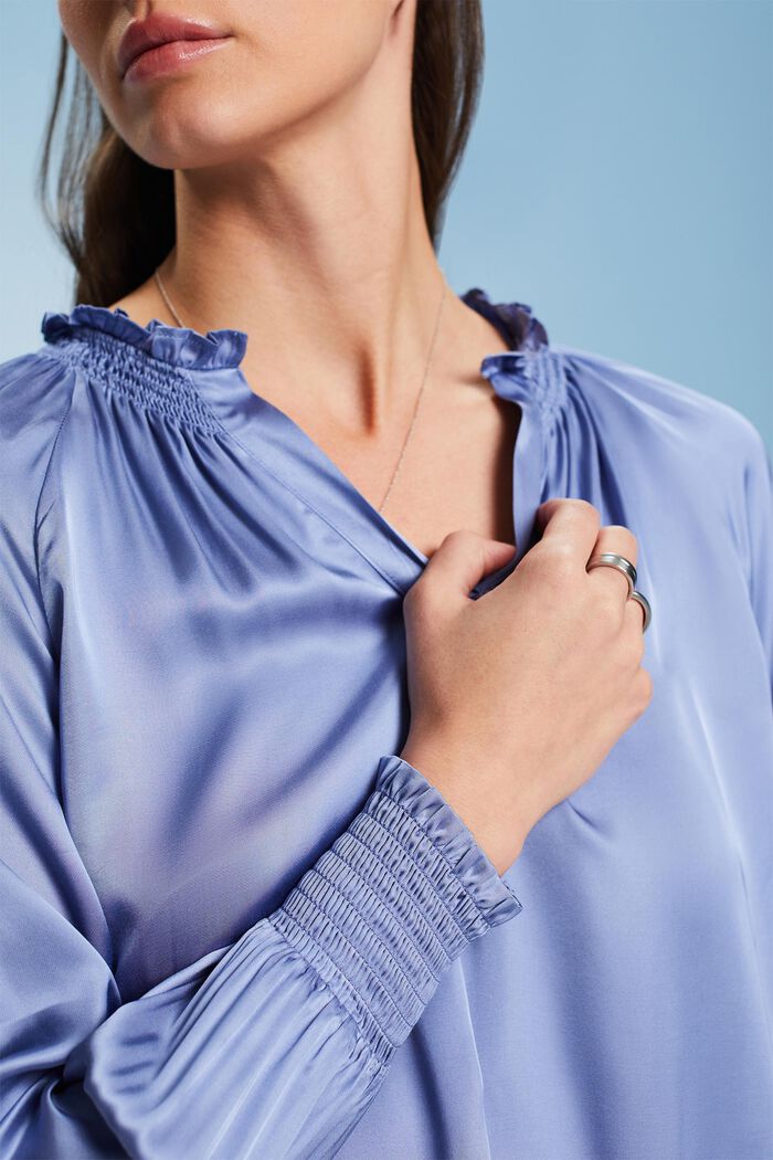 Blusa in raso arricciata con scollo a V, BLUE LAVENDER, detail image number 3