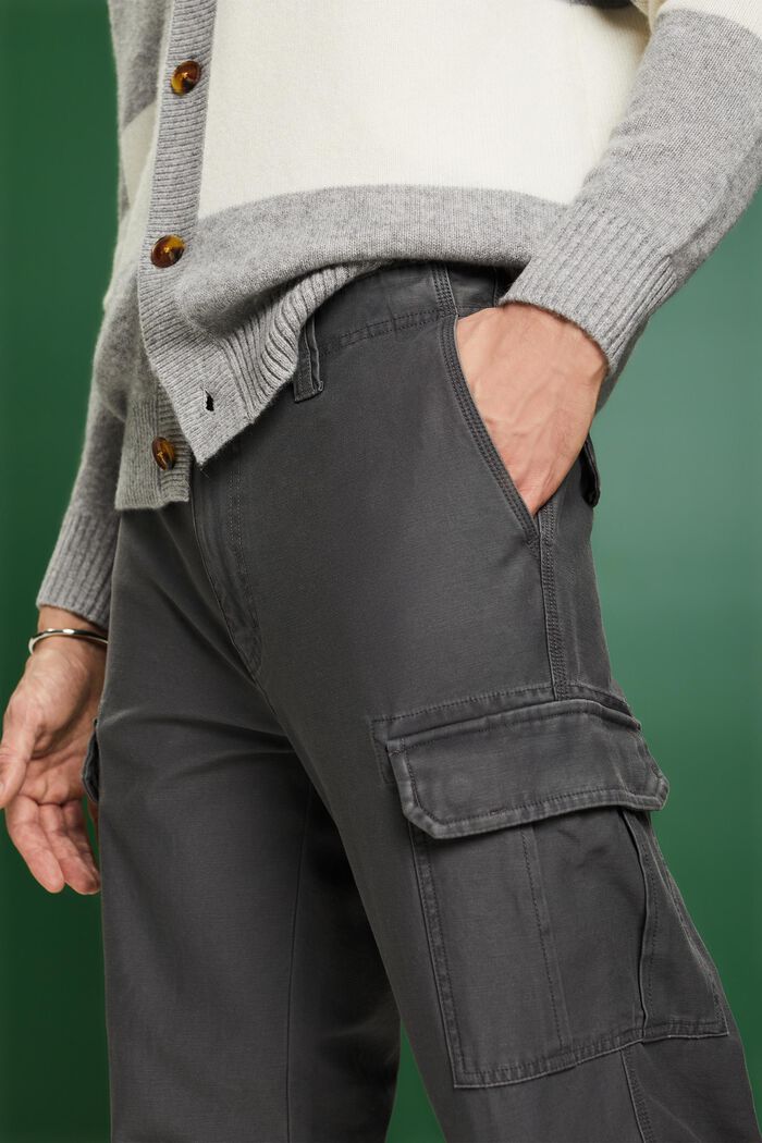 Pantaloni cargo in cotone, DARK GREY, detail image number 4