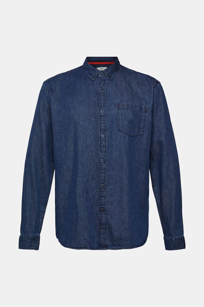 Camicia in denim con tasca cucita, BLUE DARK WASHED, detail image number 7