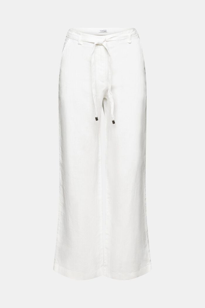 Pantaloni con cintura in lino a gamba larga, OFF WHITE, detail image number 7