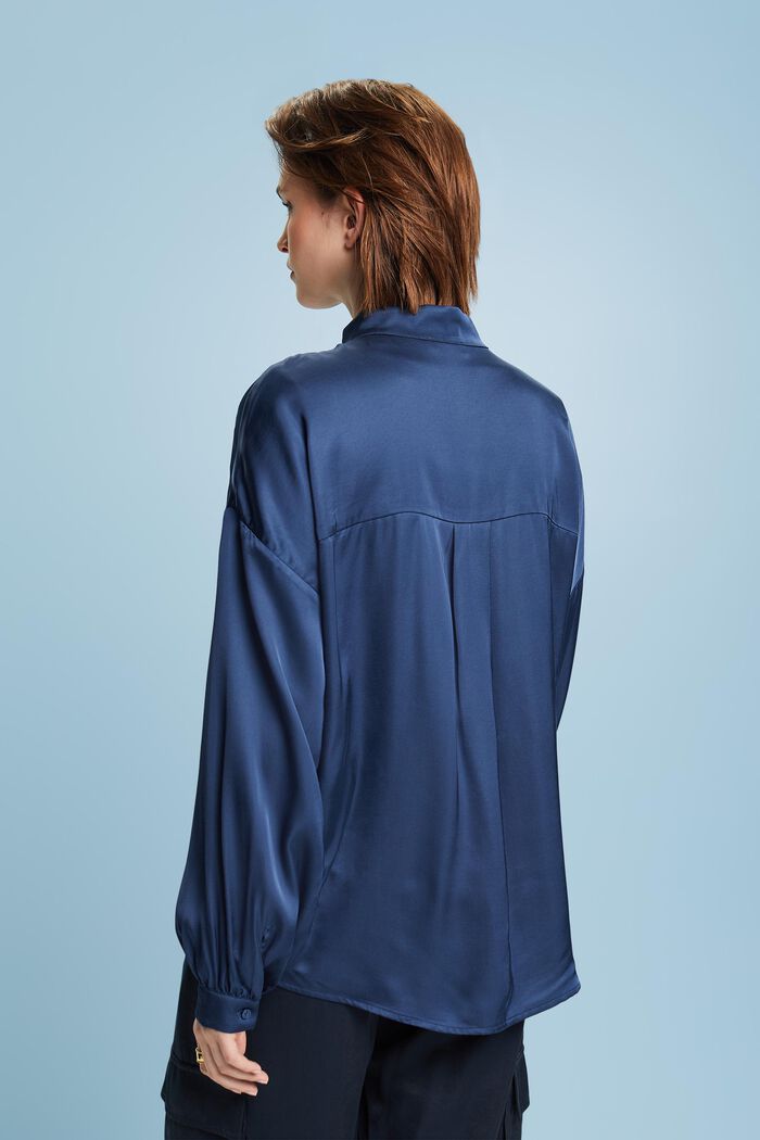 Blusa in raso con bottoni davanti, GREY BLUE, detail image number 4